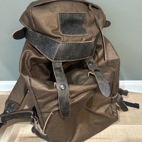 Bespoke Other - Handcrafted Brown Waxed Canvas Backpack with Leather Trim – Vintage Rucksack